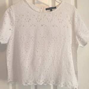 White Eyelet T-Shirt, Cropped with a Scallop Hem